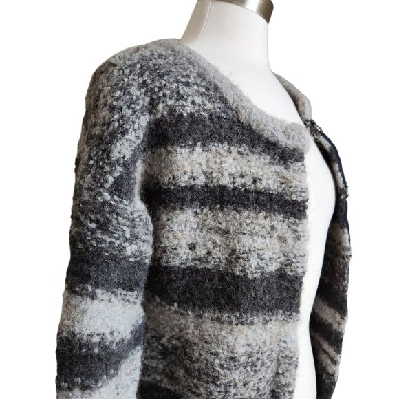 Sundance Chunky Sweater S fleece Gray Stripe Wool Alpaca Sweater Coat Snap - Picture 7 of 16